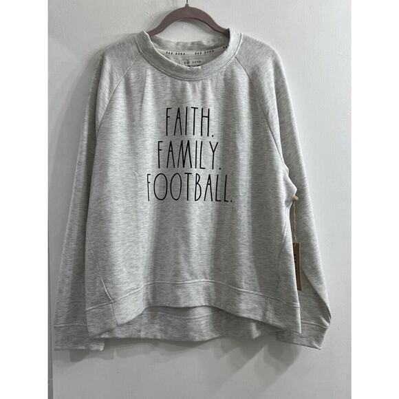 NWT Rae Dunn Large‎ Crew Sweatshirt Fatih Family Football Gray Oatmeal Heather - Picture 1 of 9